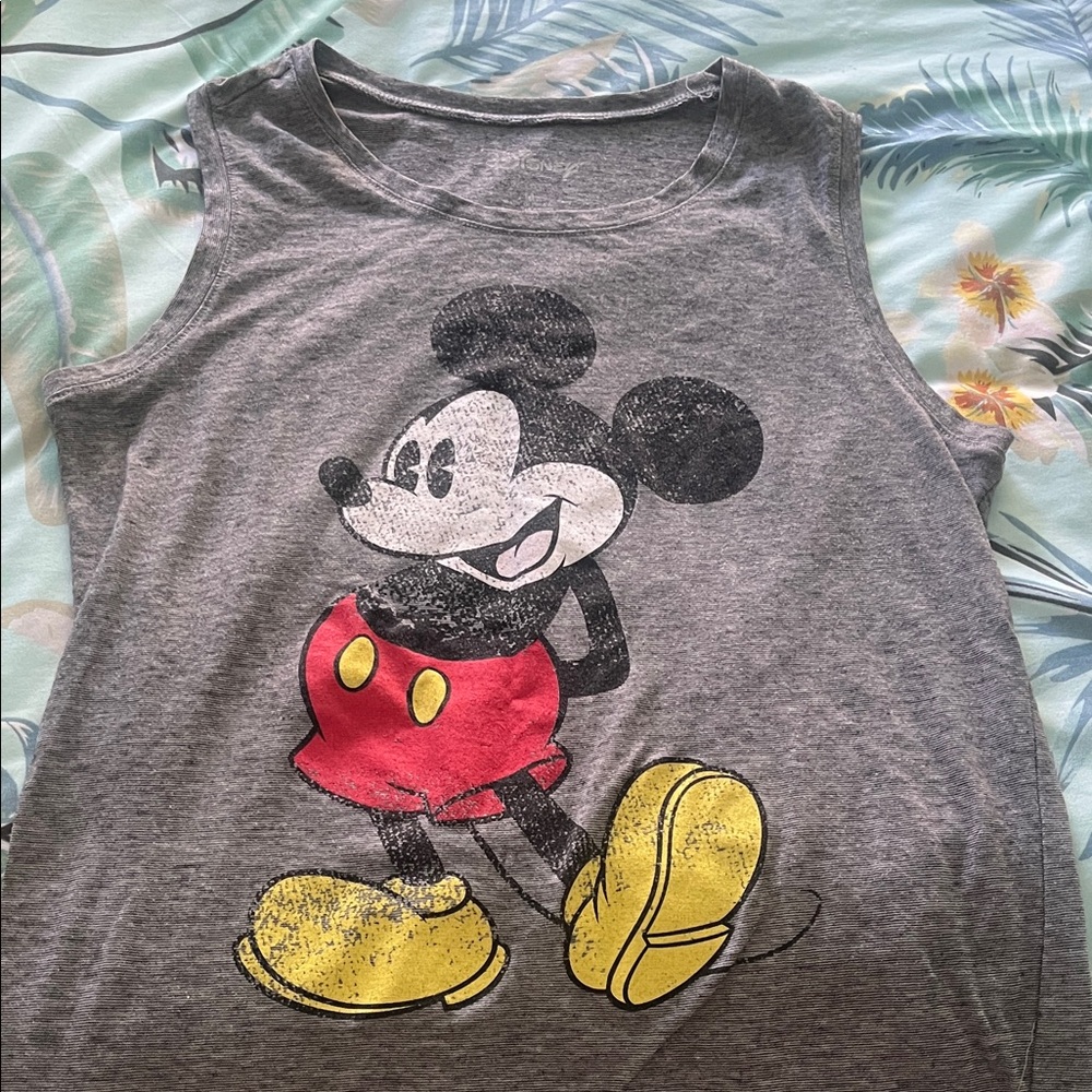 Disney Gray Mickey Mouse Graphic Tank with Red & Yellow Accents